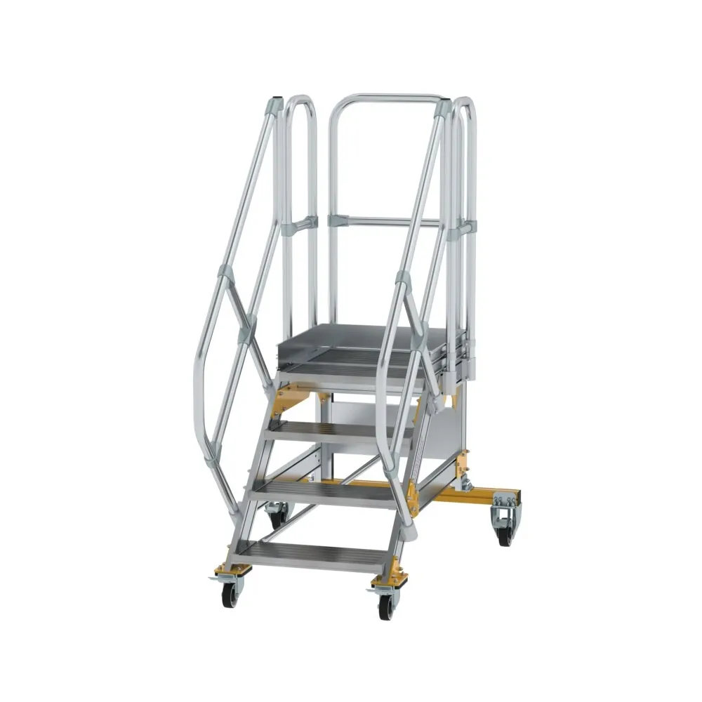 MUNK - Plattformtreppe 45° fahrbar Stufenbreite 600 mm 4 Stufen Aluminium geriffelt