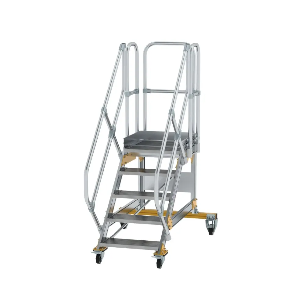 MUNK - Plattformtreppe 45° fahrbar Stufenbreite 600 mm 5 Stufen Aluminium geriffelt