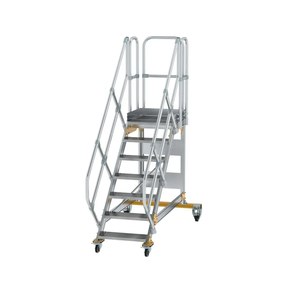 MUNK - Plattformtreppe 45° fahrbar Stufenbreite 600 mm 7 Stufen Aluminium geriffelt