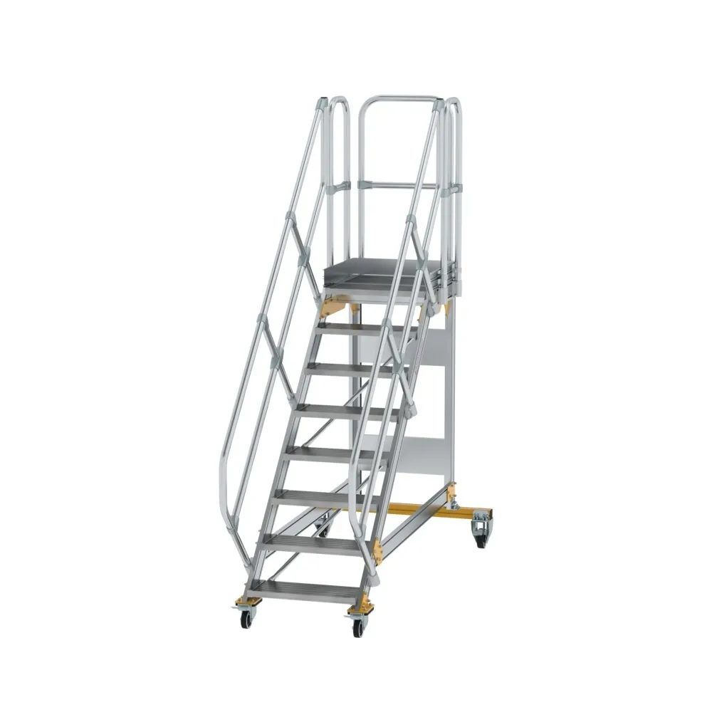 MUNK - Plattformtreppe 45° fahrbar Stufenbreite 600 mm 8 Stufen Aluminium geriffelt