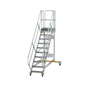 MUNK - Plattformtreppe 45° fahrbar Stufenbreite 600 mm 10 Stufen Aluminium geriffelt