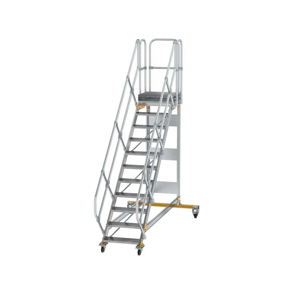 MUNK - Plattformtreppe 45° fahrbar Stufenbreite 600 mm 11 Stufen Aluminium geriffelt