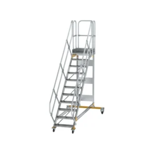 MUNK - Plattformtreppe 45° fahrbar Stufenbreite 600 mm 11 Stufen Aluminium geriffelt