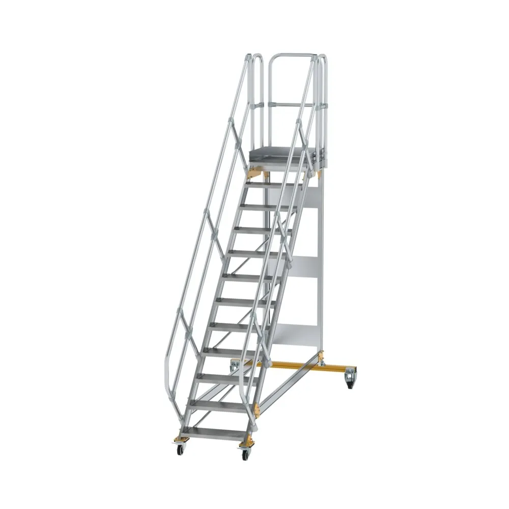 MUNK - Plattformtreppe 45° fahrbar Stufenbreite 600 mm 12 Stufen Aluminium geriffelt