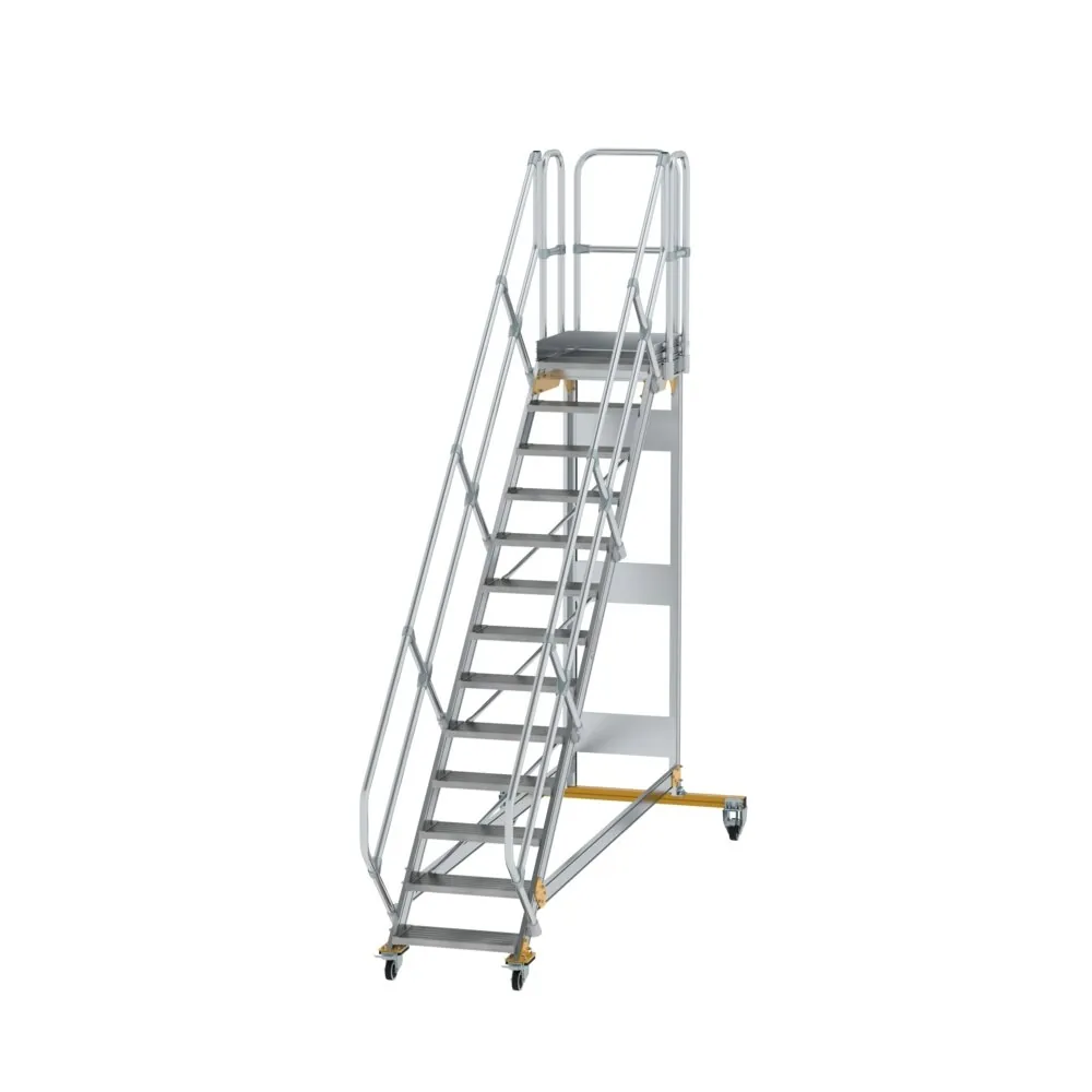 MUNK - Plattformtreppe 45° fahrbar Stufenbreite 600 mm 13 Stufen Aluminium geriffelt