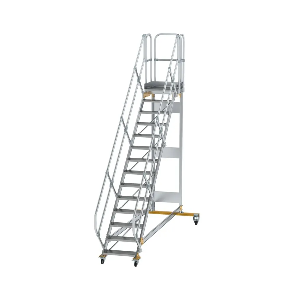 MUNK - Plattformtreppe 45° fahrbar Stufenbreite 600 mm 14 Stufen Aluminium geriffelt
