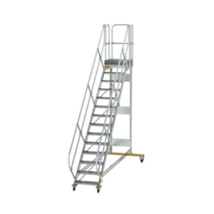MUNK - Plattformtreppe 45° fahrbar Stufenbreite 600 mm 14 Stufen Aluminium geriffelt
