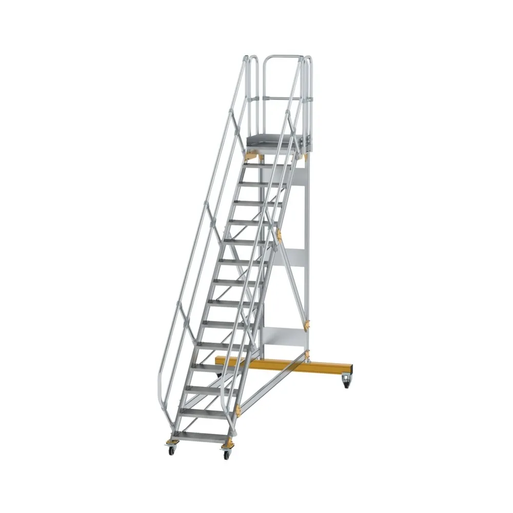 MUNK - Plattformtreppe 45° fahrbar Stufenbreite 600 mm 15 Stufen Aluminium geriffelt