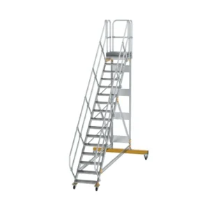 MUNK - Plattformtreppe 45° fahrbar Stufenbreite 600 mm 16 Stufen Aluminium geriffelt