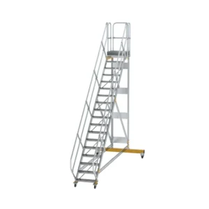 MUNK - Plattformtreppe 45° fahrbar Stufenbreite 600 mm 18 Stufen Aluminium geriffelt