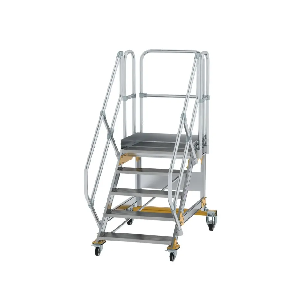 MUNK - Plattformtreppe 45° fahrbar Stufenbreite 800 mm 5 Stufen Aluminium geriffelt
