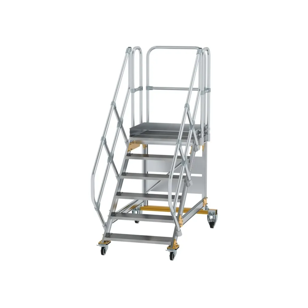 MUNK - Plattformtreppe 45° fahrbar Stufenbreite 800 mm 6 Stufen Aluminium geriffelt