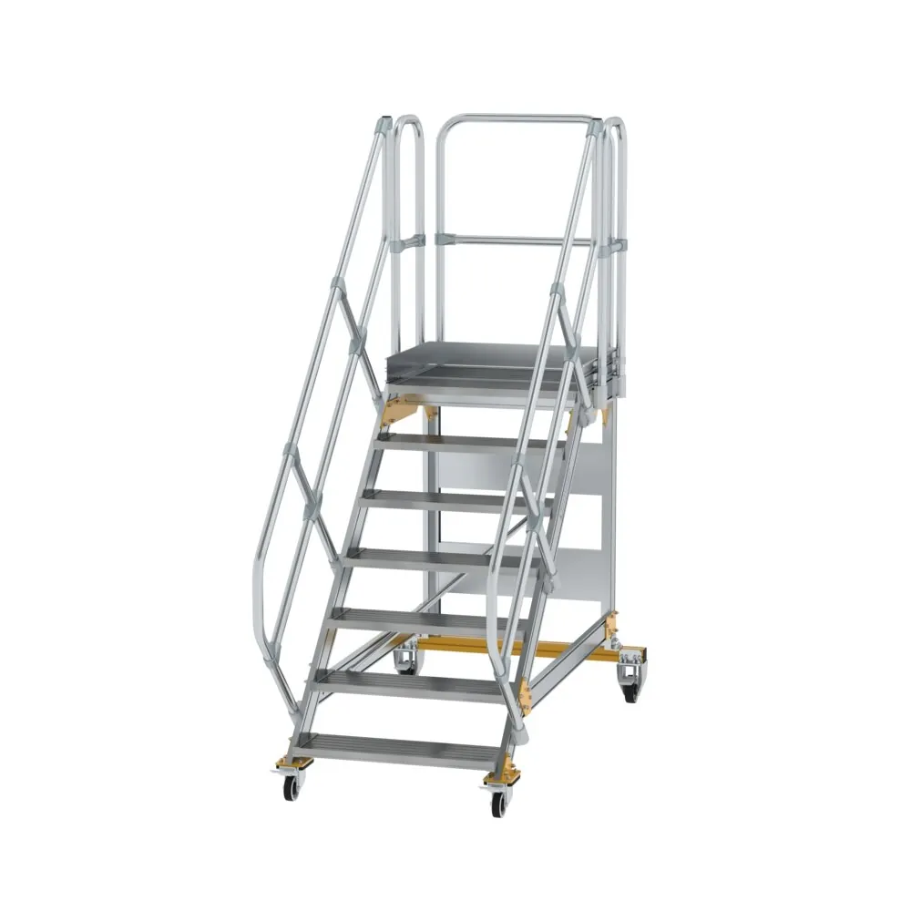 MUNK - Plattformtreppe 45° fahrbar Stufenbreite 800 mm 7 Stufen Aluminium geriffelt