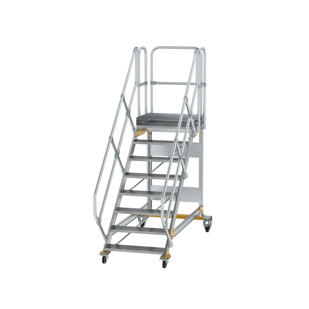 MUNK - Plattformtreppe 45° fahrbar Stufenbreite 800 mm 8 Stufen Aluminium geriffelt