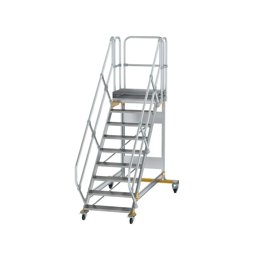 MUNK - Plattformtreppe 45° fahrbar Stufenbreite 800 mm 9 Stufen Aluminium geriffelt