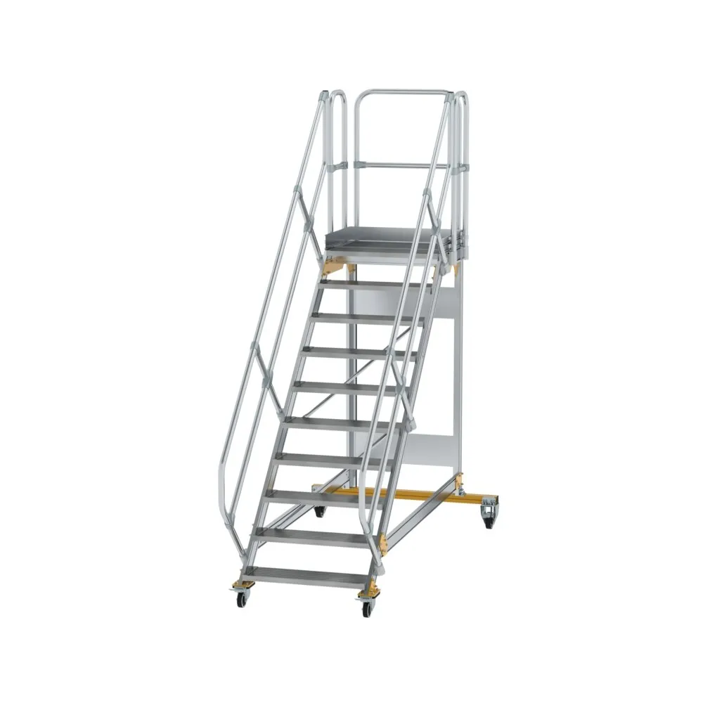 MUNK - Plattformtreppe 45° fahrbar Stufenbreite 800 mm 10 Stufen Aluminium geriffelt