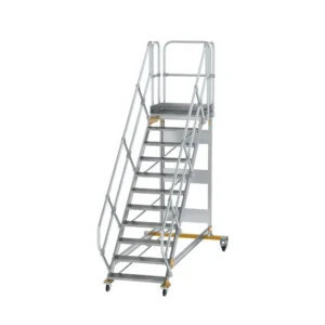 MUNK - Plattformtreppe 45° fahrbar Stufenbreite 800 mm 11 Stufen Aluminium geriffelt