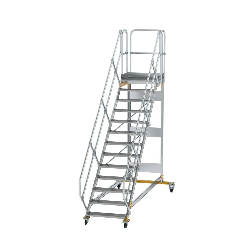 MUNK - Plattformtreppe 45° fahrbar Stufenbreite 800 mm 13 Stufen Aluminium geriffelt