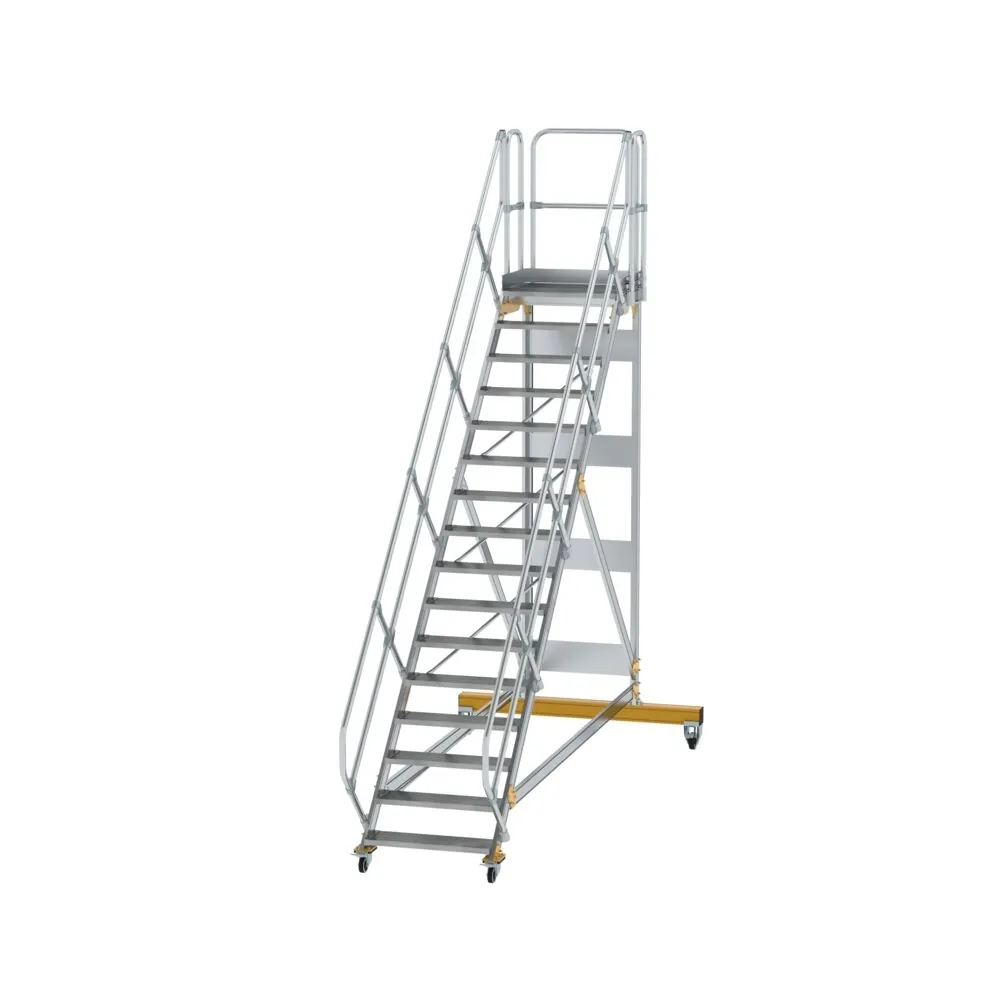 MUNK - Plattformtreppe 45° fahrbar Stufenbreite 800 mm 16 Stufen Aluminium geriffelt