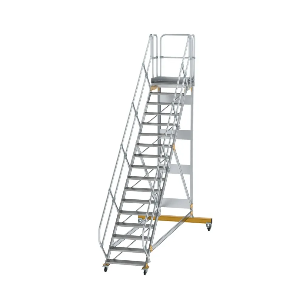 MUNK - Plattformtreppe 45° fahrbar Stufenbreite 800 mm 17 Stufen Aluminium geriffelt