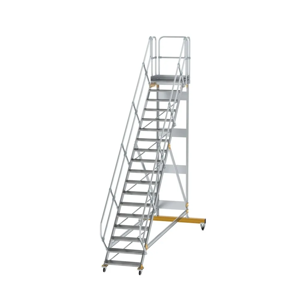MUNK - Plattformtreppe 45° fahrbar Stufenbreite 800 mm 19 Stufen Aluminium geriffelt