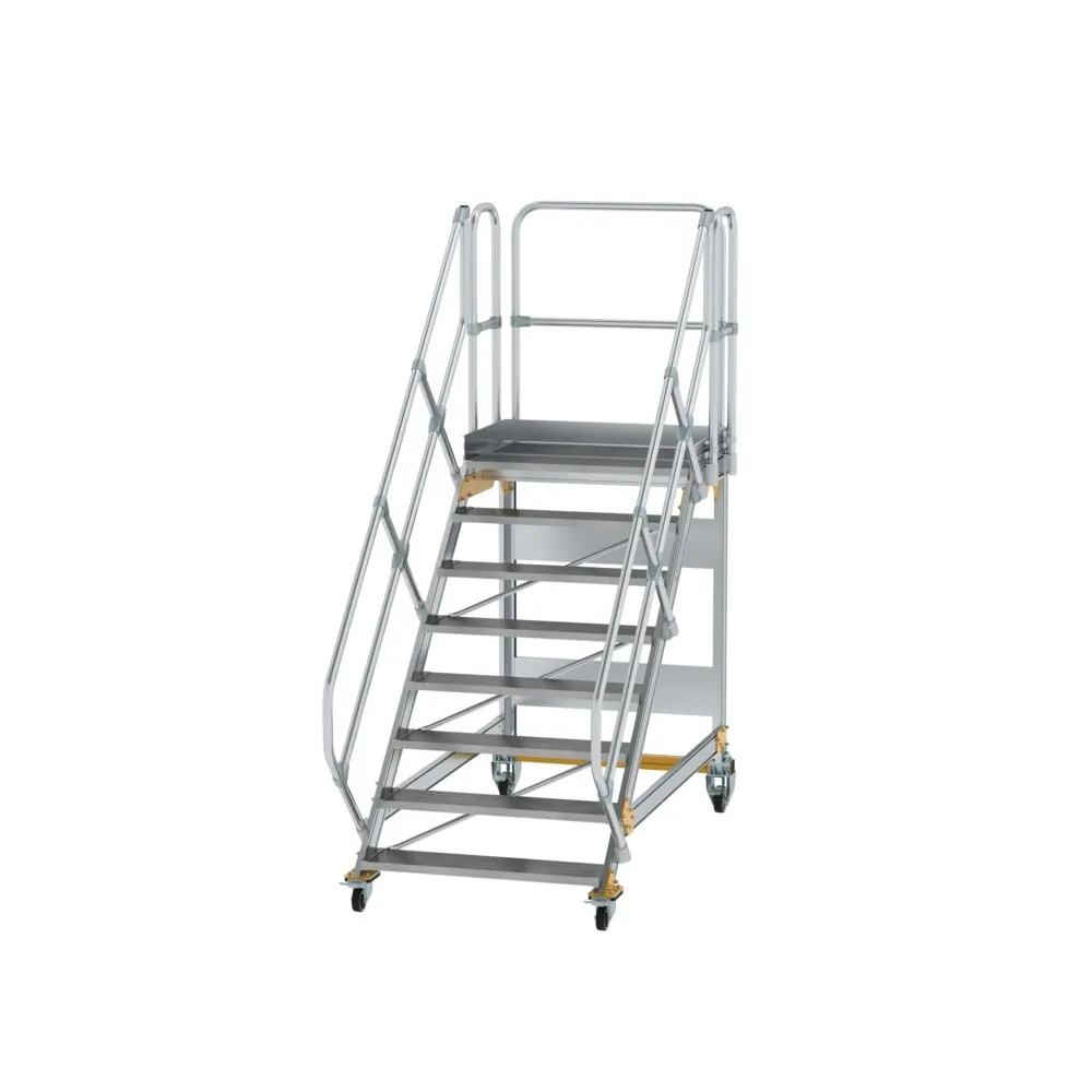MUNK - Plattformtreppe 45° fahrbar Stufenbreite 1000mm 8 Stufen Aluminium geriffelt