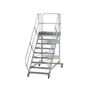 MUNK - Plattformtreppe 45° fahrbar Stufenbreite 1000mm 9 Stufen Aluminium geriffelt