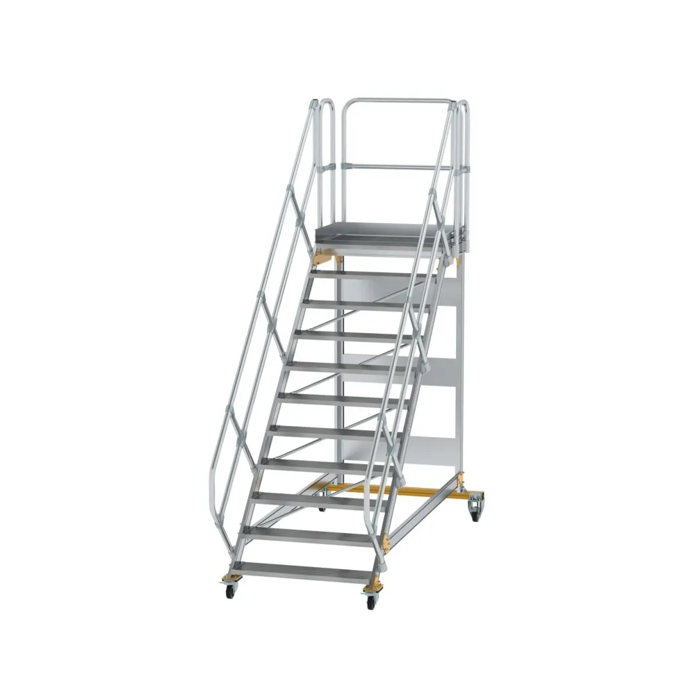 MUNK - Plattformtreppe 45° fahrbar Stufenbreite 1000mm 11 Stufen Aluminium geriffelt
