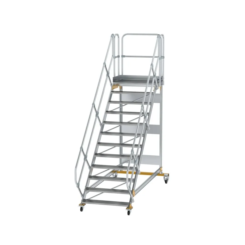 MUNK - Plattformtreppe 45° fahrbar Stufenbreite 1000mm 12 Stufen Aluminium geriffelt