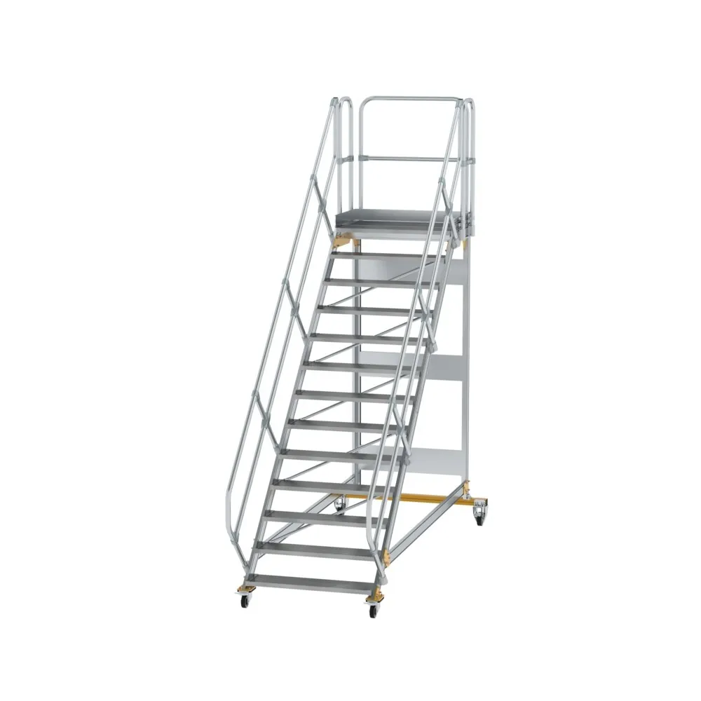 MUNK - Plattformtreppe 45° fahrbar Stufenbreite 1000mm 13 Stufen Aluminium geriffelt