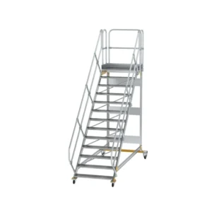 MUNK - Plattformtreppe 45° fahrbar Stufenbreite 1000mm 13 Stufen Aluminium geriffelt
