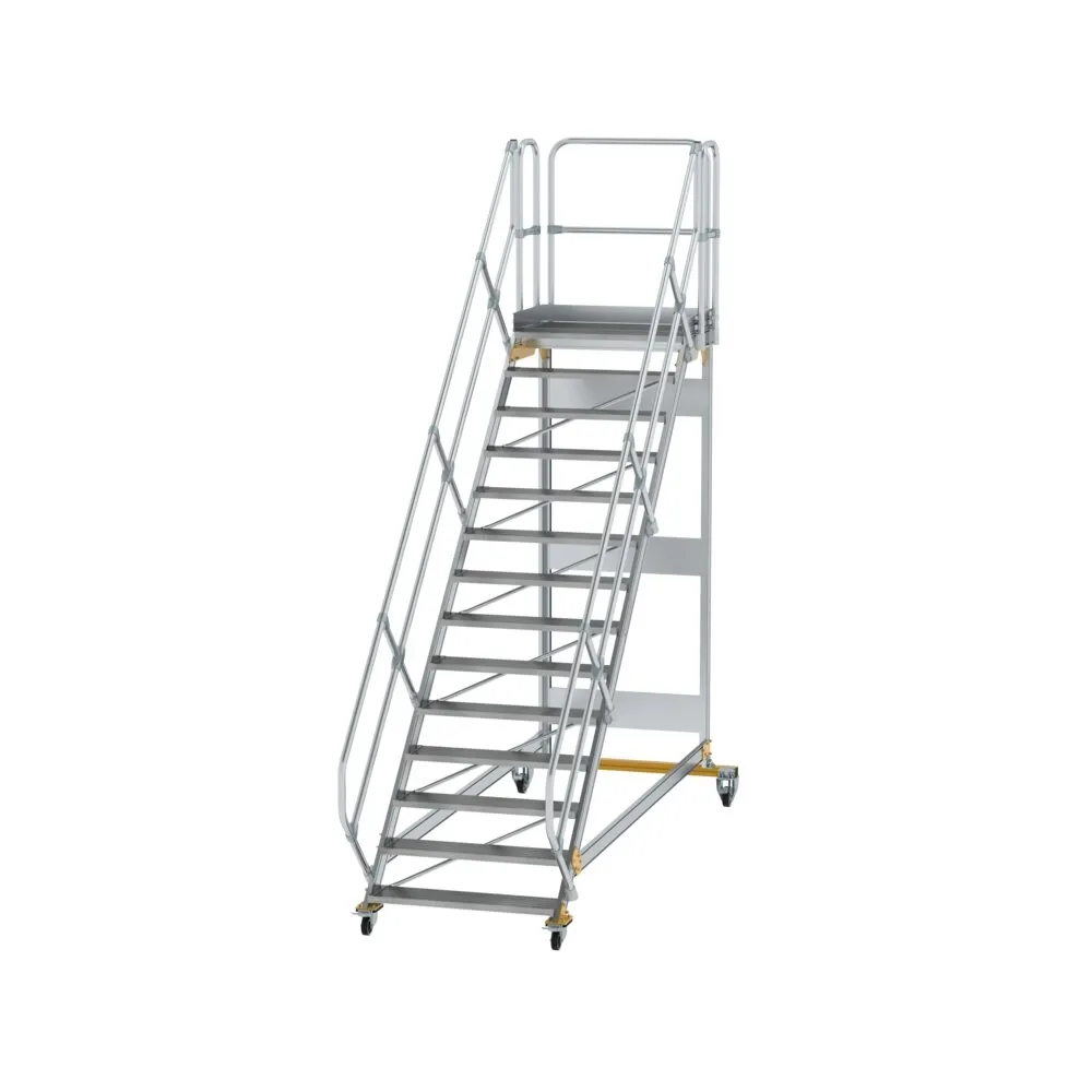 MUNK - Plattformtreppe 45° fahrbar Stufenbreite 1000mm 14 Stufen Aluminium geriffelt
