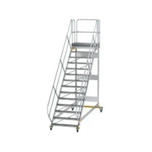 MUNK - Plattformtreppe 45° fahrbar Stufenbreite 1000mm 14 Stufen Aluminium geriffelt