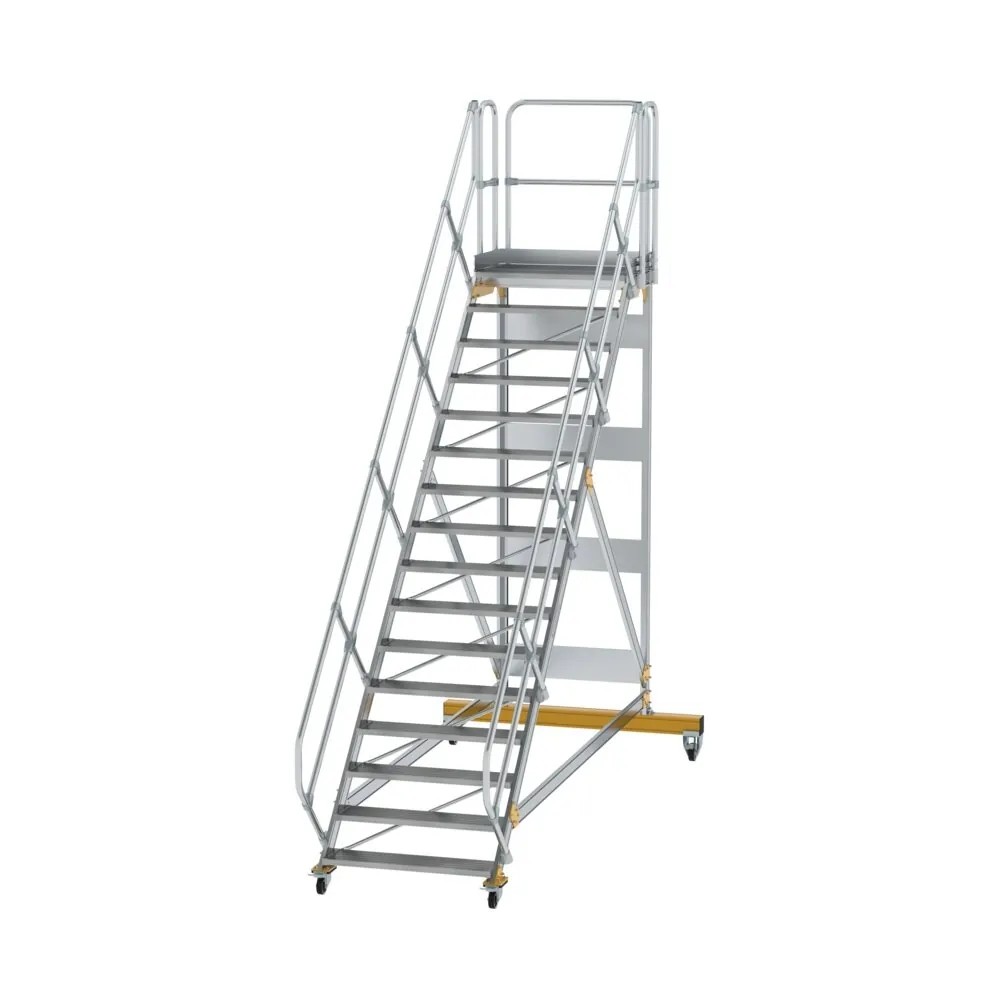 MUNK - Plattformtreppe 45° fahrbar Stufenbreite 1000mm 16 Stufen Aluminium geriffelt