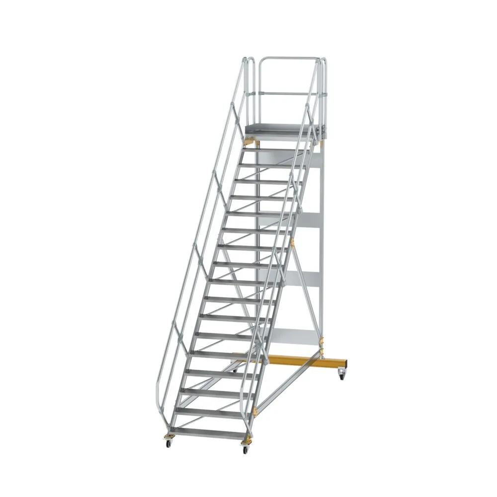 MUNK - Plattformtreppe 45° fahrbar Stufenbreite 1000mm 18 Stufen Aluminium geriffelt