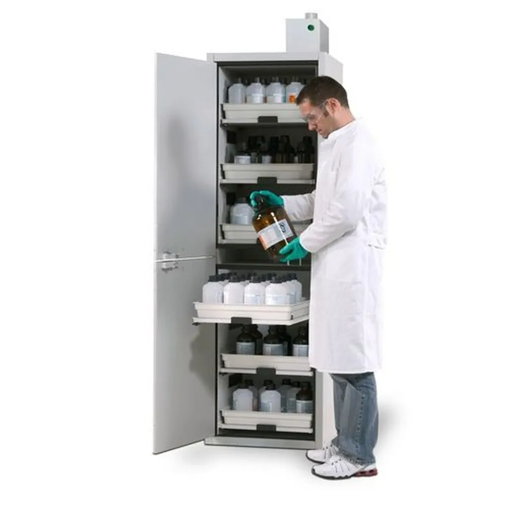 asecos® - Säuren- und Laugenschrank SL 606 mit Türanschlag links und 6 Auszugswannen