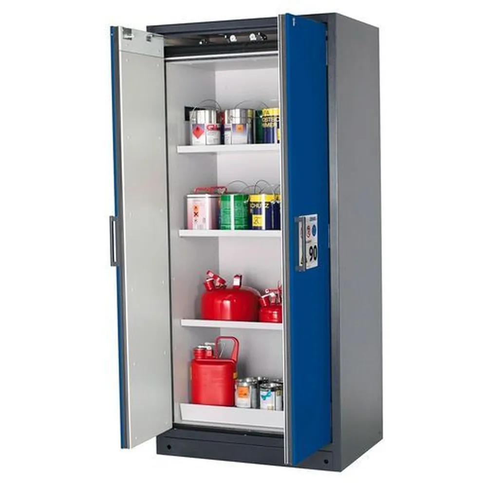 asecos® - Feuerbeständiger Gefahrstoffschrank Select W-93, 3 Einlegeböden, Türen blau