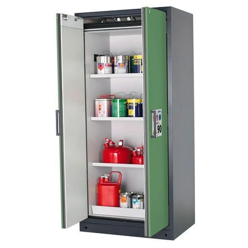 asecos® - Feuerbeständiger Gefahrstoffschrank Select W-93, 3 Einlegeböden, Türen grün