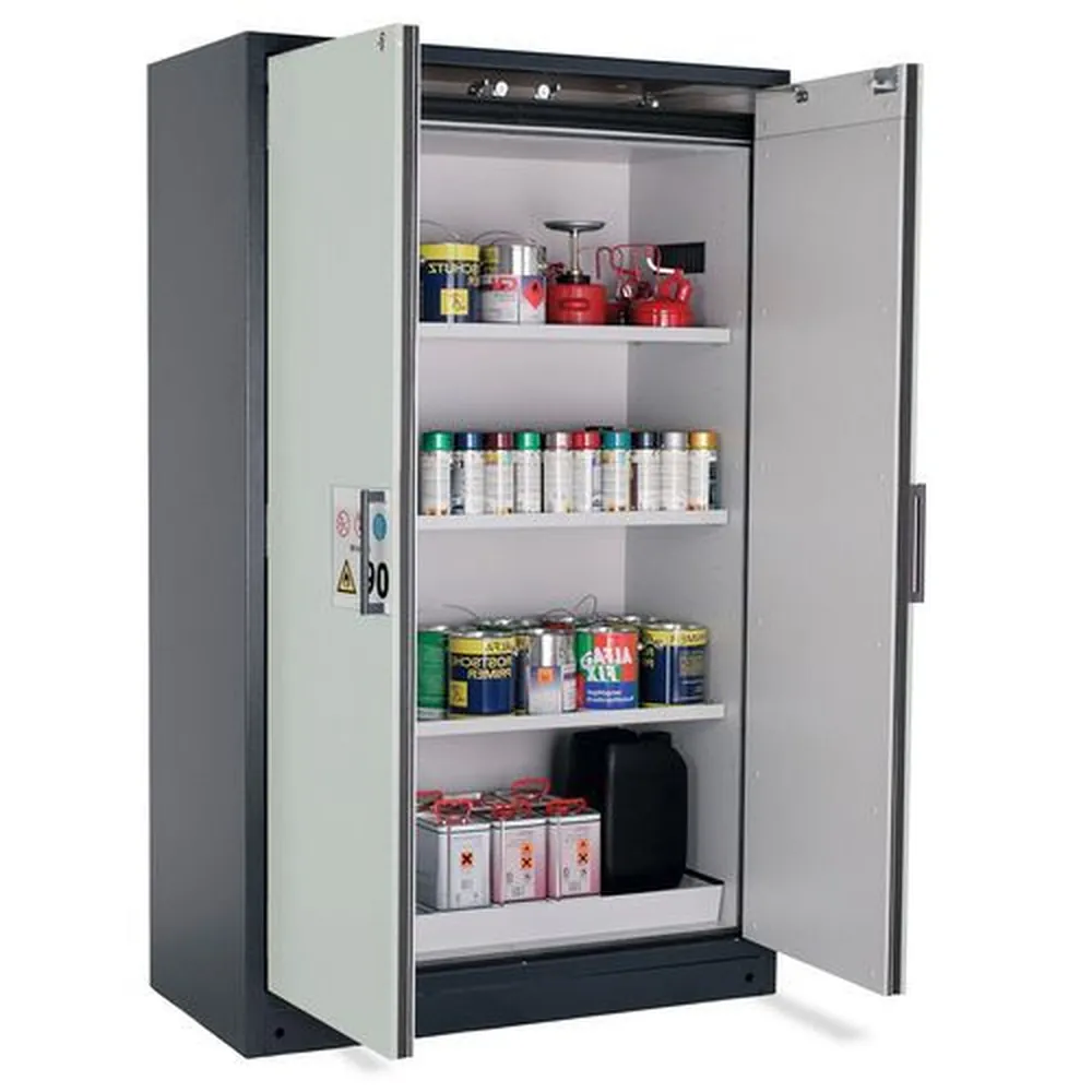 asecos® - Feuerbeständiger Gefahrstoffschrank Select FM W-123, 3 Einlegeböden, Türen grau