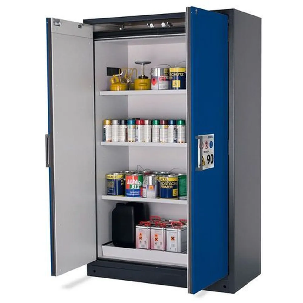 asecos® - Feuerbeständiger Gefahrstoffschrank Select W-123, 3 Einlegeböden, Türen blau