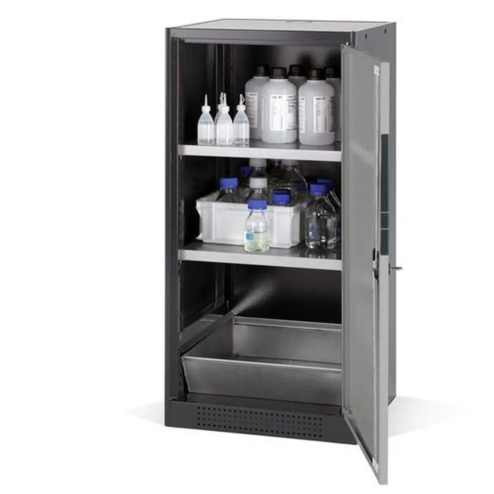 asecos® - asecos Chemikalienschrank Systema CS-52R, Korpus anthrazit, silber, 2 Einlegeböden und Bodenwanne