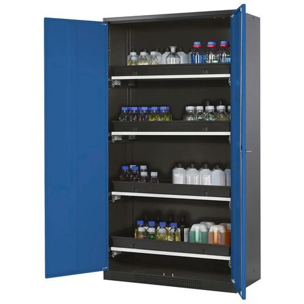 asecos® - asecos Chemikalienschrank Systema-T CS-104, Korpus anthrazit, blau, incl. 4 Tablarauszüge