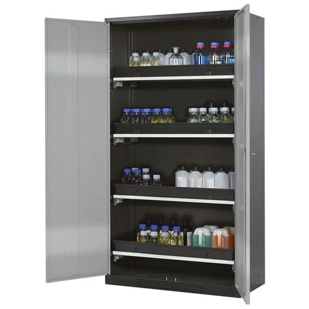 asecos® - asecos Chemikalienschrank Systema-T CS-104, Korpus anthrazit, silber, incl. 4 Tablarauszüge