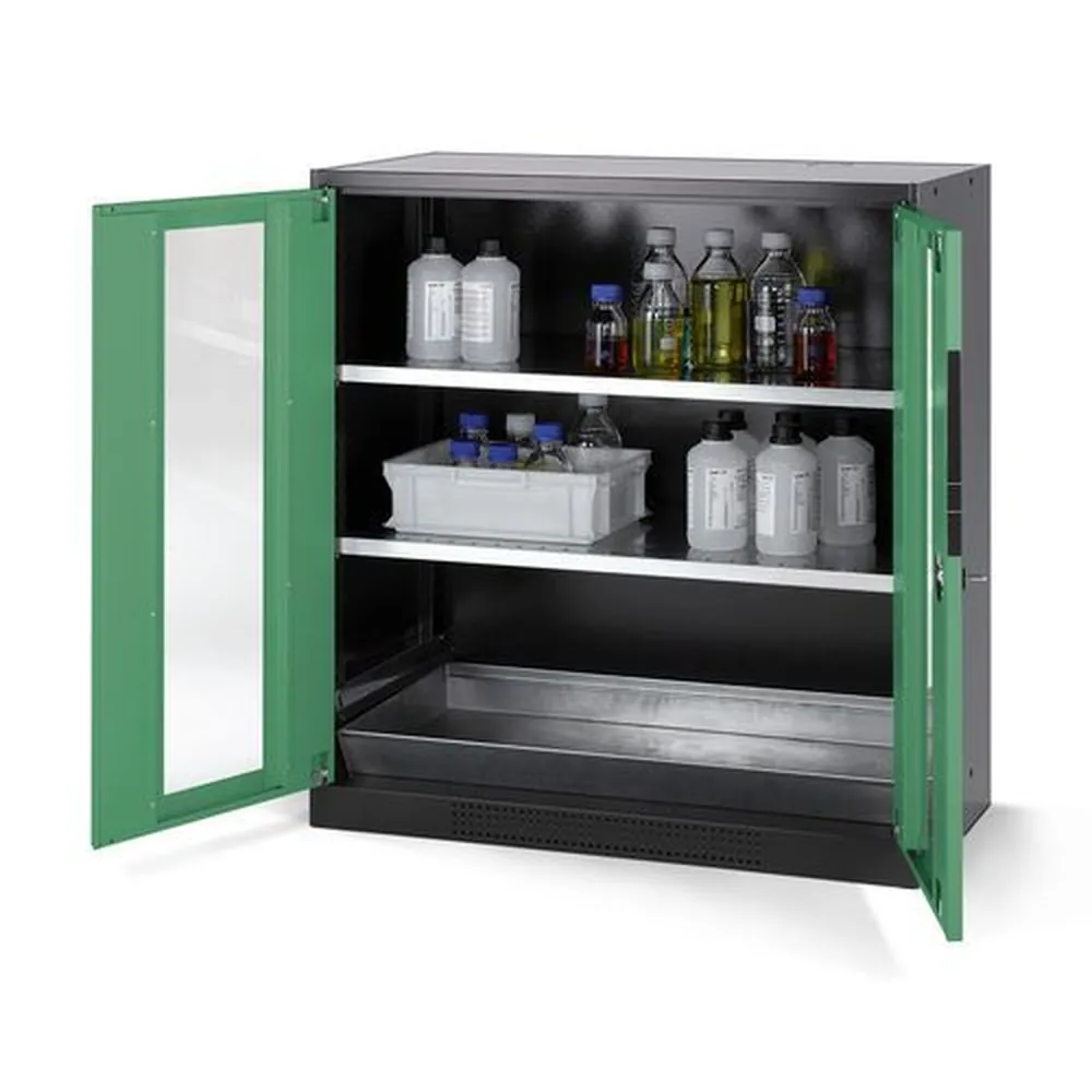 asecos® - asecos Chemikalienschrank Systema CS-102G, Korpus anthrazit, grün, 2 Einlegeböden und Bodenwanne