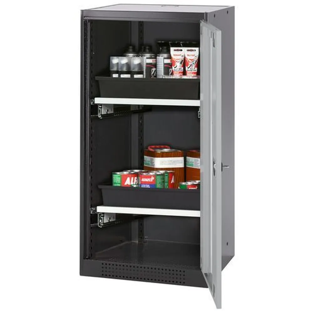 asecos® - asecos Chemikalienschrank Systema-T CS-52RG, Korpus anthrazit, Flügeltüren silber, 2 Tablarauszüge