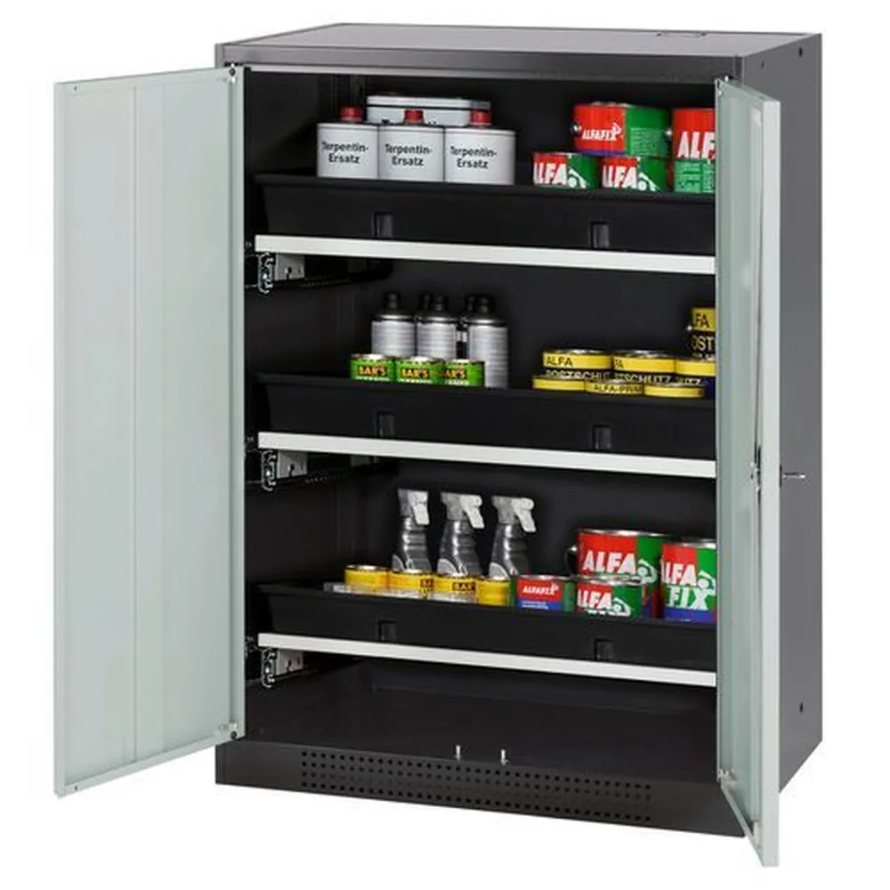 asecos® - asecos Chemikalienschrank Systema-T CS-83, Korpus anthrazit, Flügeltüren grau, 3 Tablarauszüge