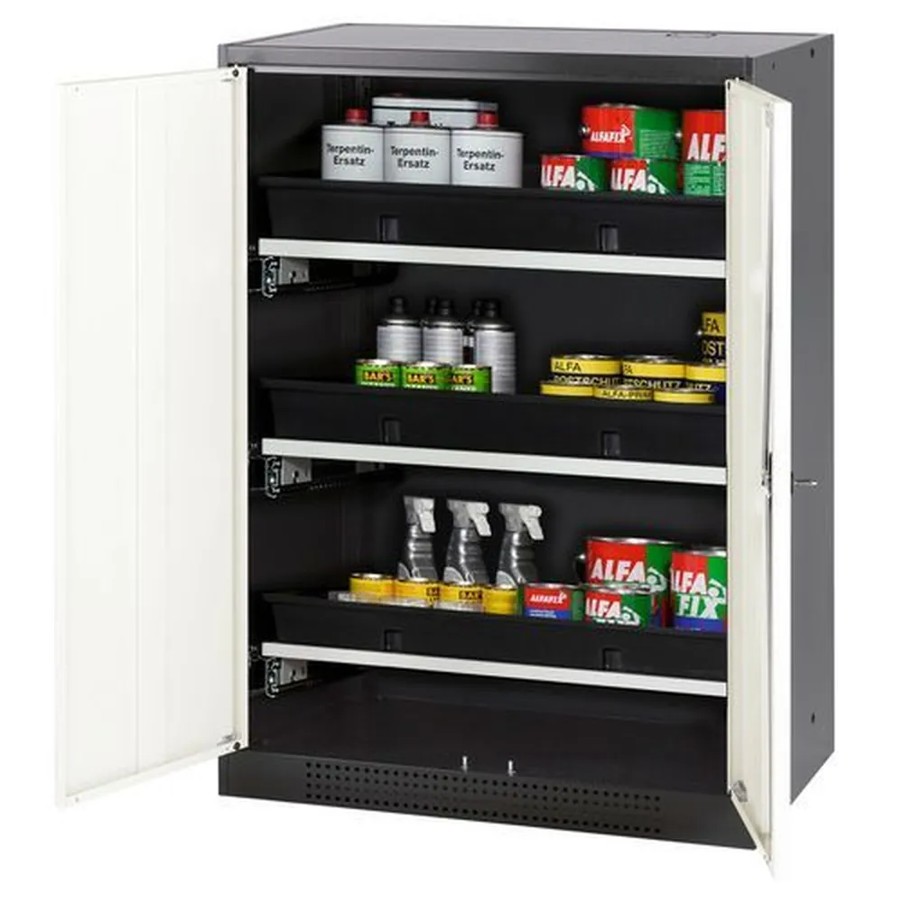 asecos® - asecos Chemikalienschrank Systema-T CS-83, Korpus anthrazit, Flügeltüren weiß, 3 Tablarauszüge