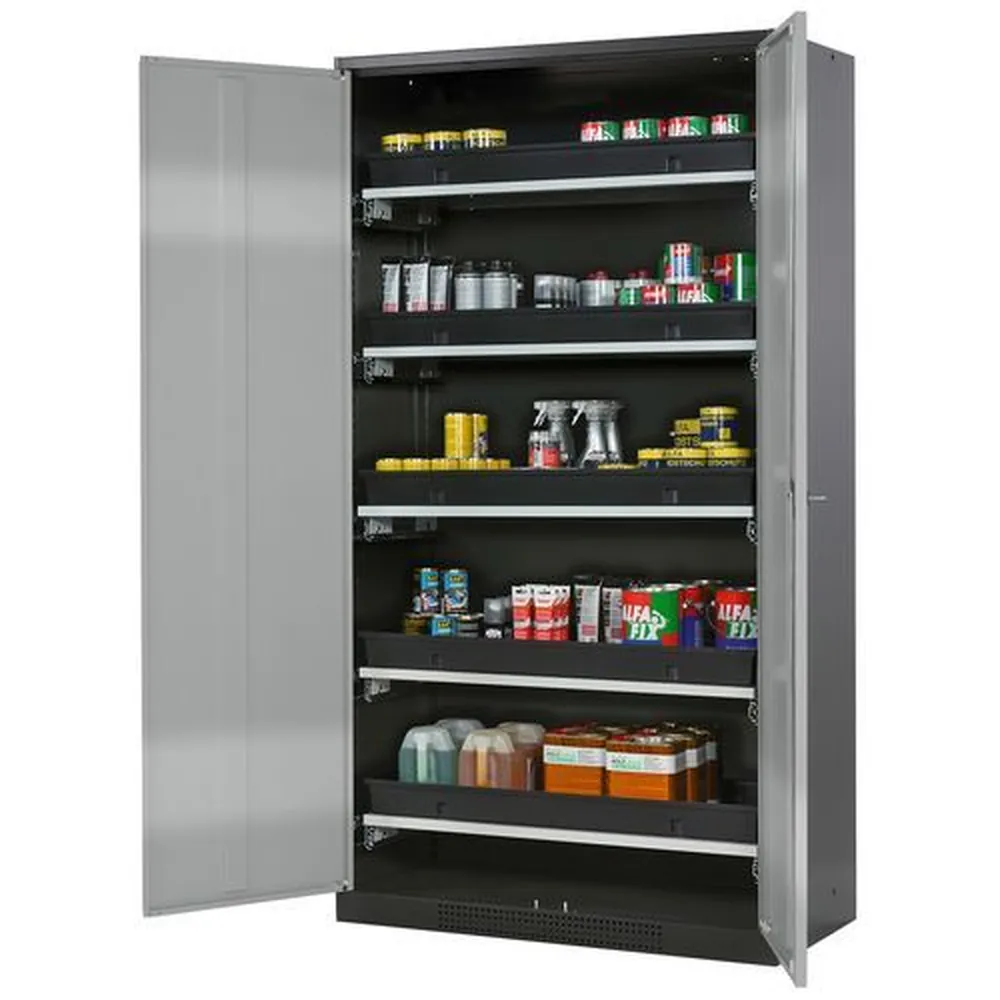 asecos® - asecos Chemikalienschrank Systema-T CS-105, Korpus anthrazit, Flügeltüren silber, 5 Tablarauszüge