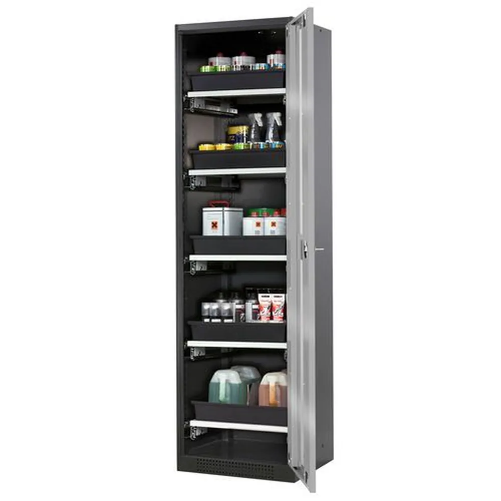 asecos® - asecos Chemikalienschrank Systema-T CS-55RG, Korpus anthrazit, Flügeltüren silber, 5 Tablarauszüge