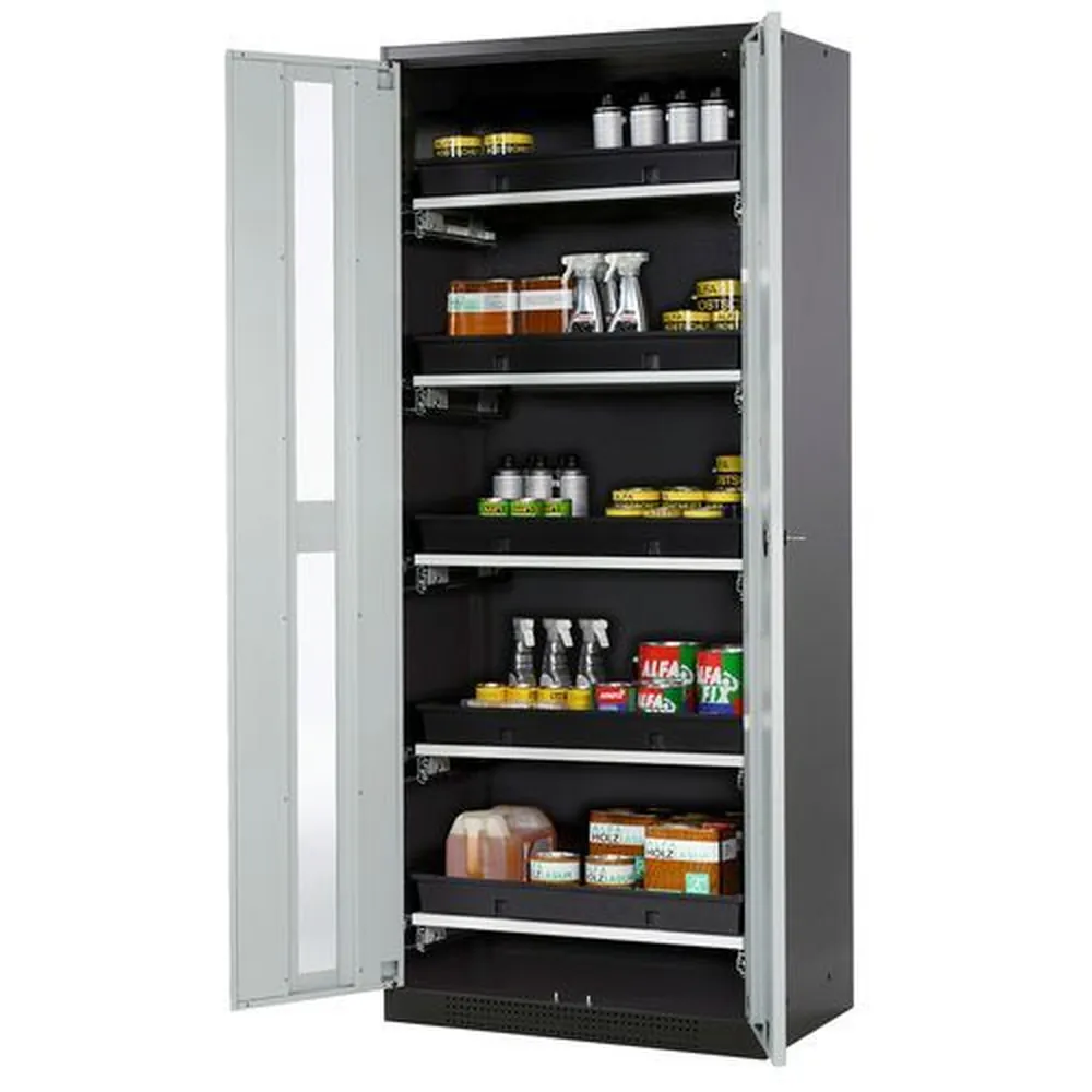 asecos® - asecos Chemikalienschrank Systema-T CS-85G, Korpus anthrazit, Flügeltüren grau, 5 Tablarauszüge